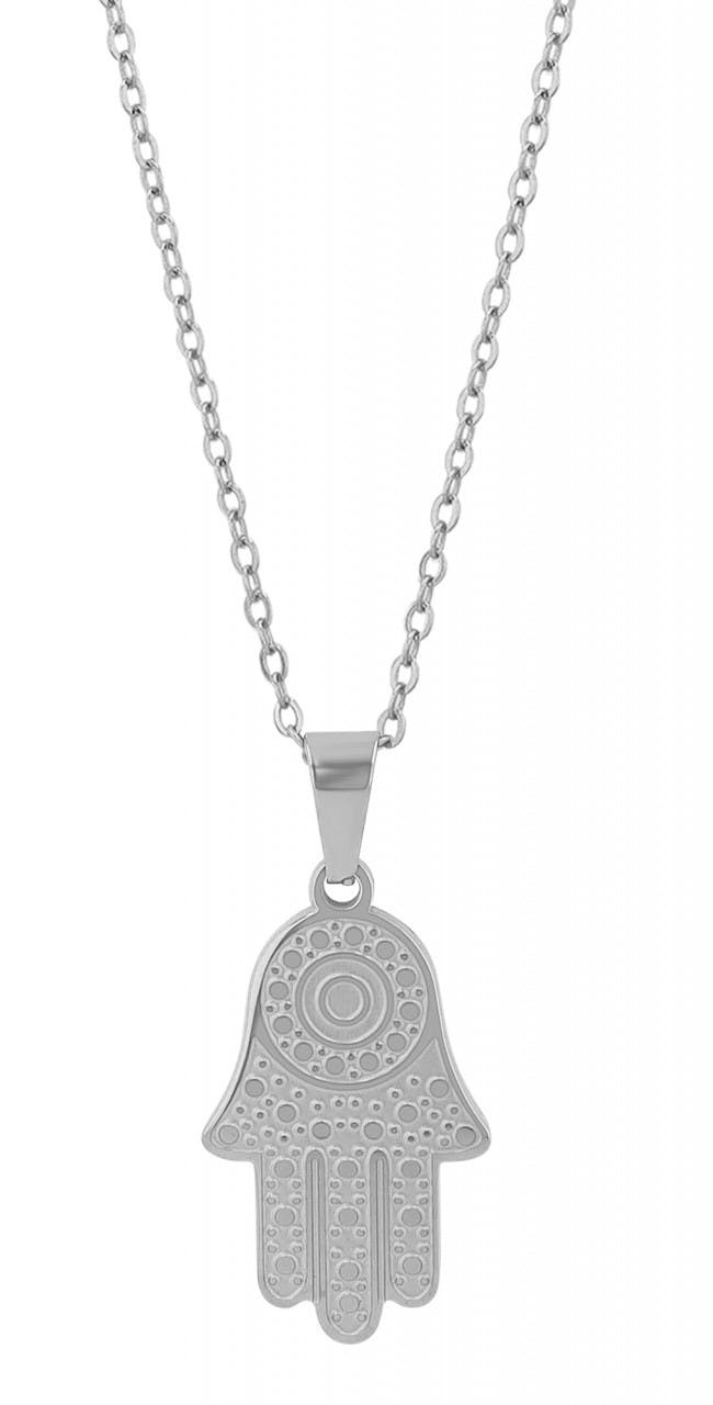 Stainless steel necklace with ornamented pendant
