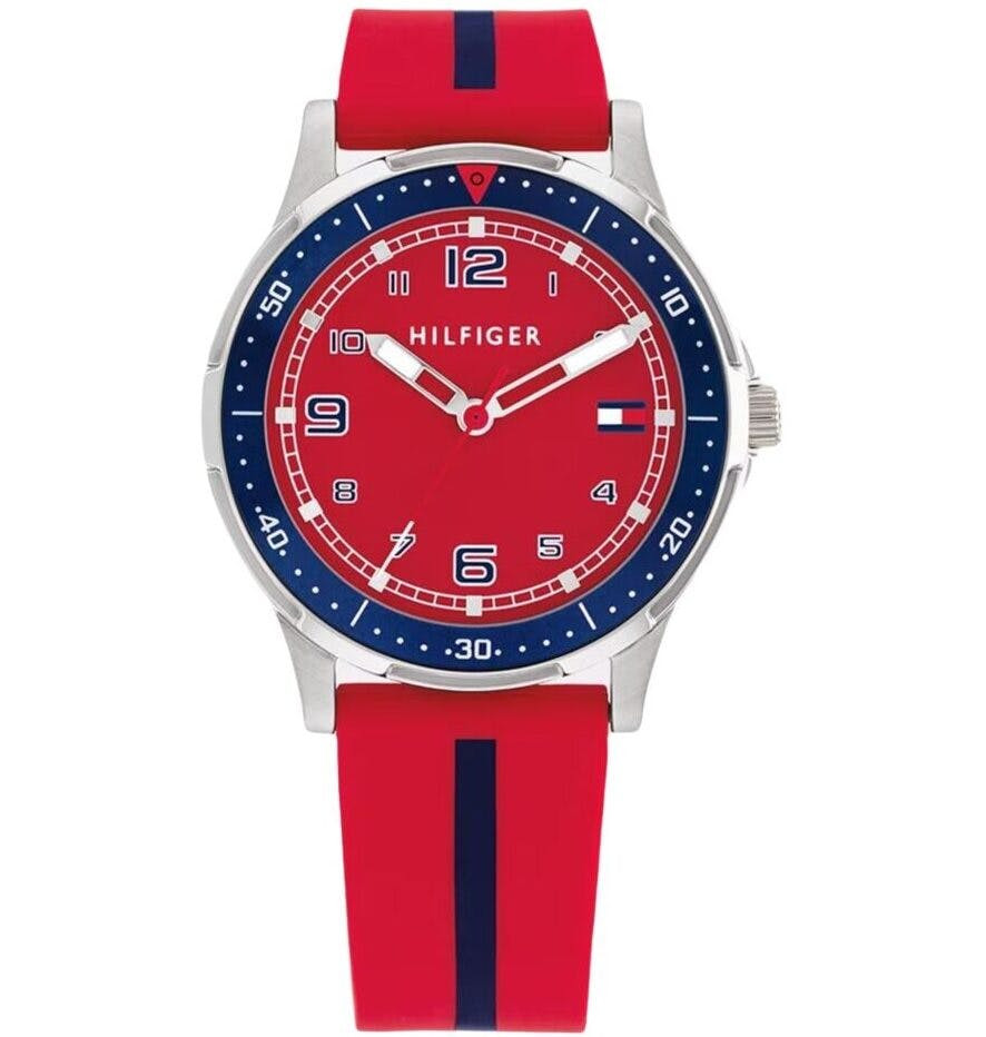 Reloj infantil analógico en acero con correa de silicona roja