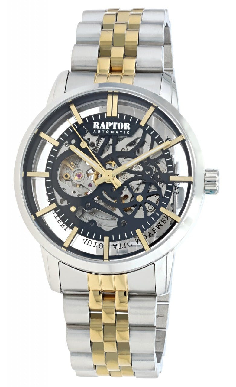 Automatic watch with bicolor stainless steel bracelet and blue dial