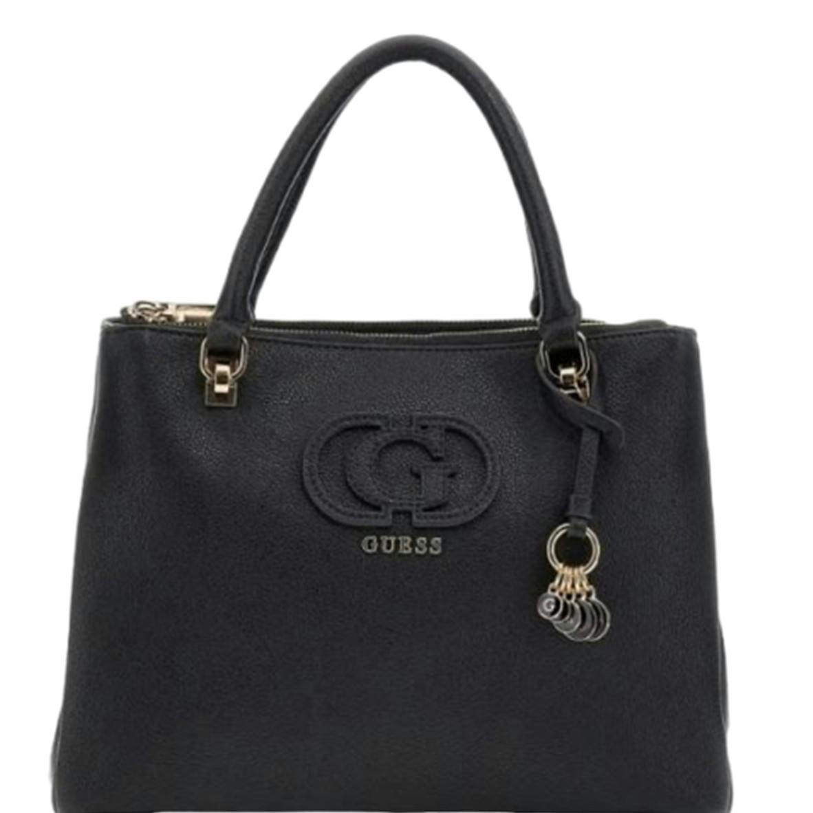 Bolso negro de poliuretano con asa - Guess Jeans