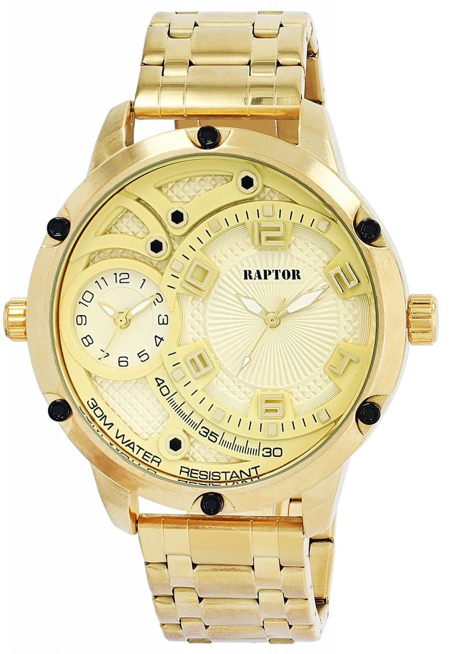 Dual-time watch with stainless steel case and bracelet