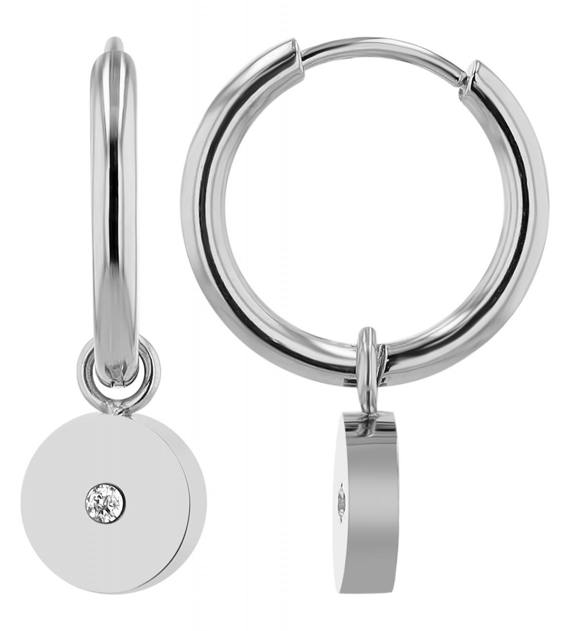 Stainless steel hoop earrings with removable round pendant