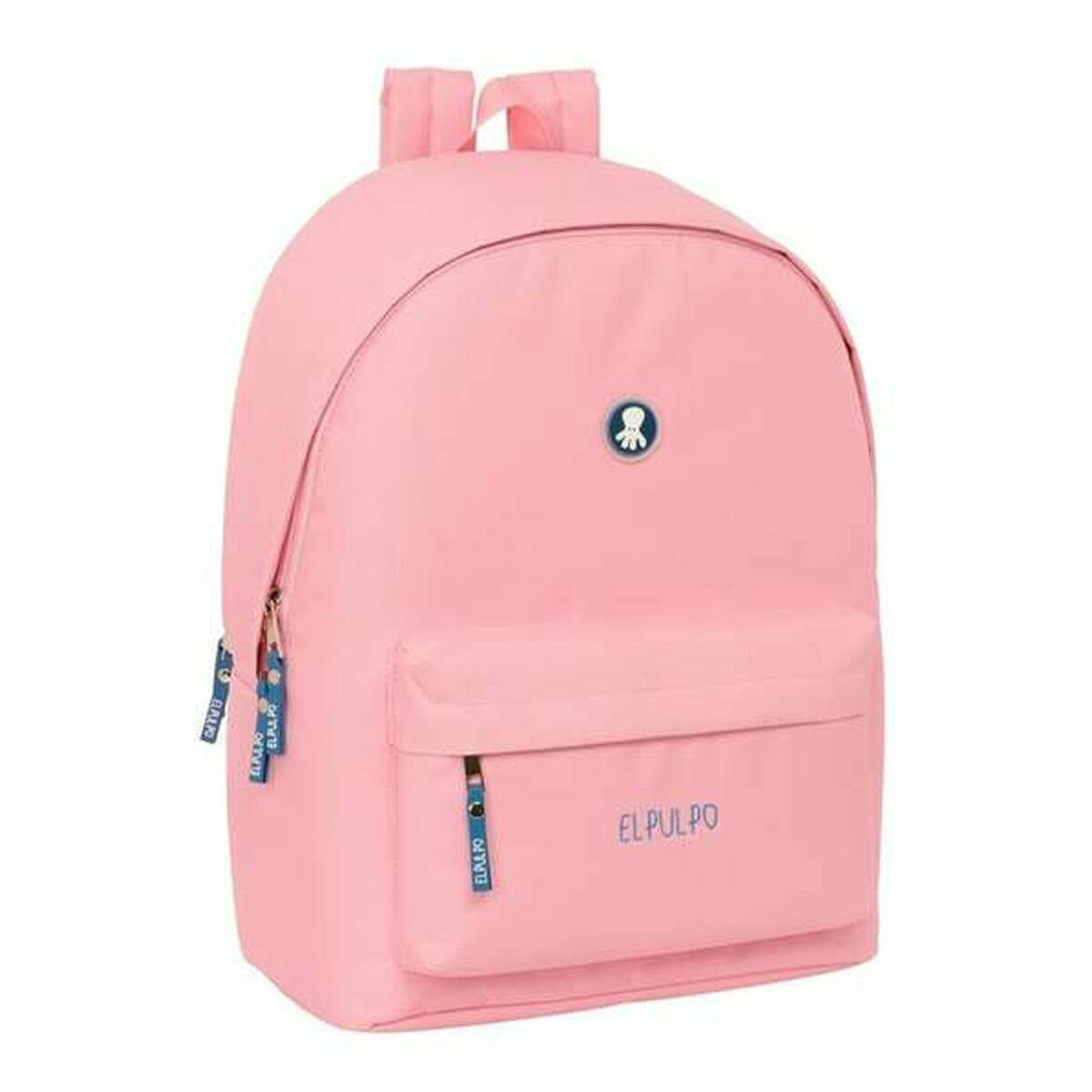 School backpack with front pocket and laptop compartment in polyester blue