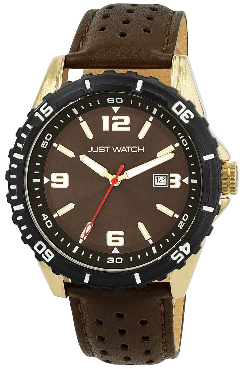 Men's watch with genuine leather strap
