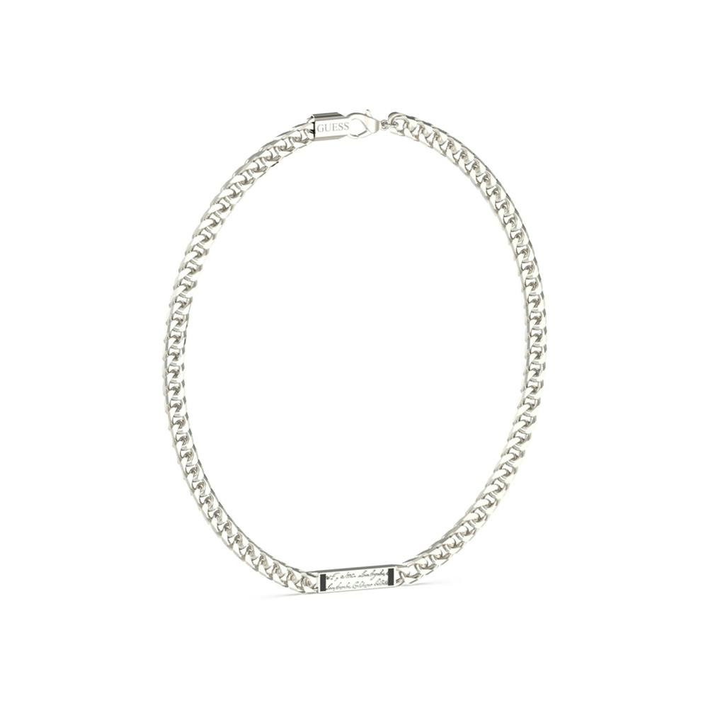 Collar masculino de acero inoxidable plateado con detalles negros