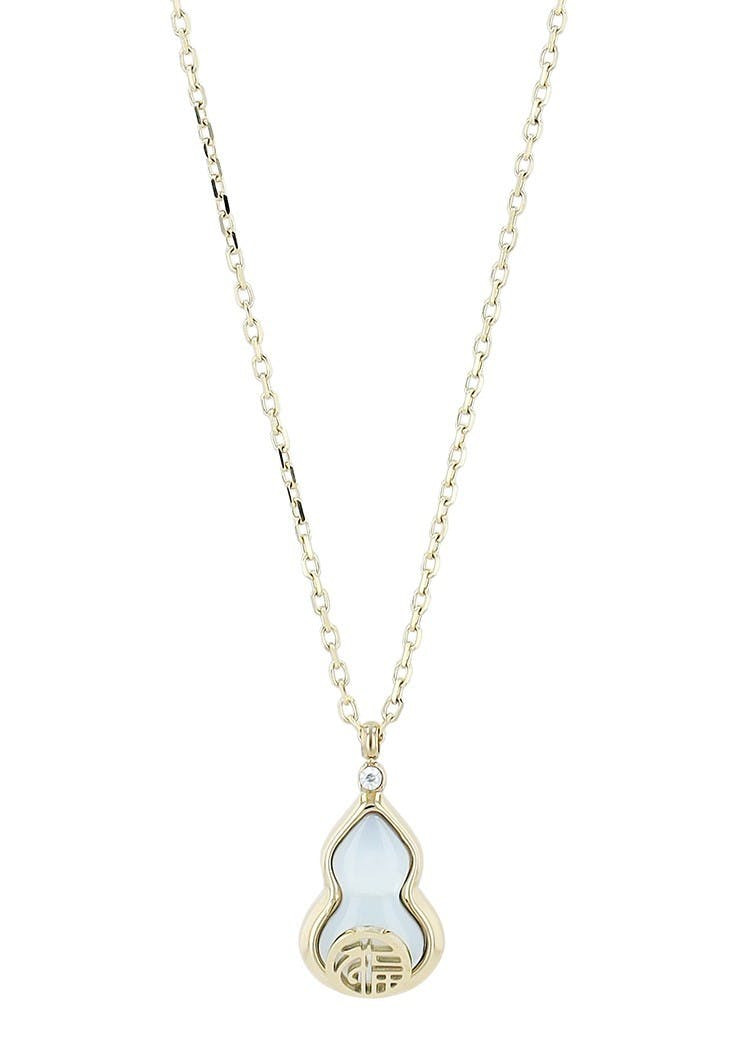 Collar dorado de acero inoxidable con colgante de nácar y circonita