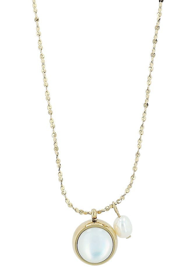 Collar de acero inoxidable dorado con colgantes de nácar y perla de agua dulce
