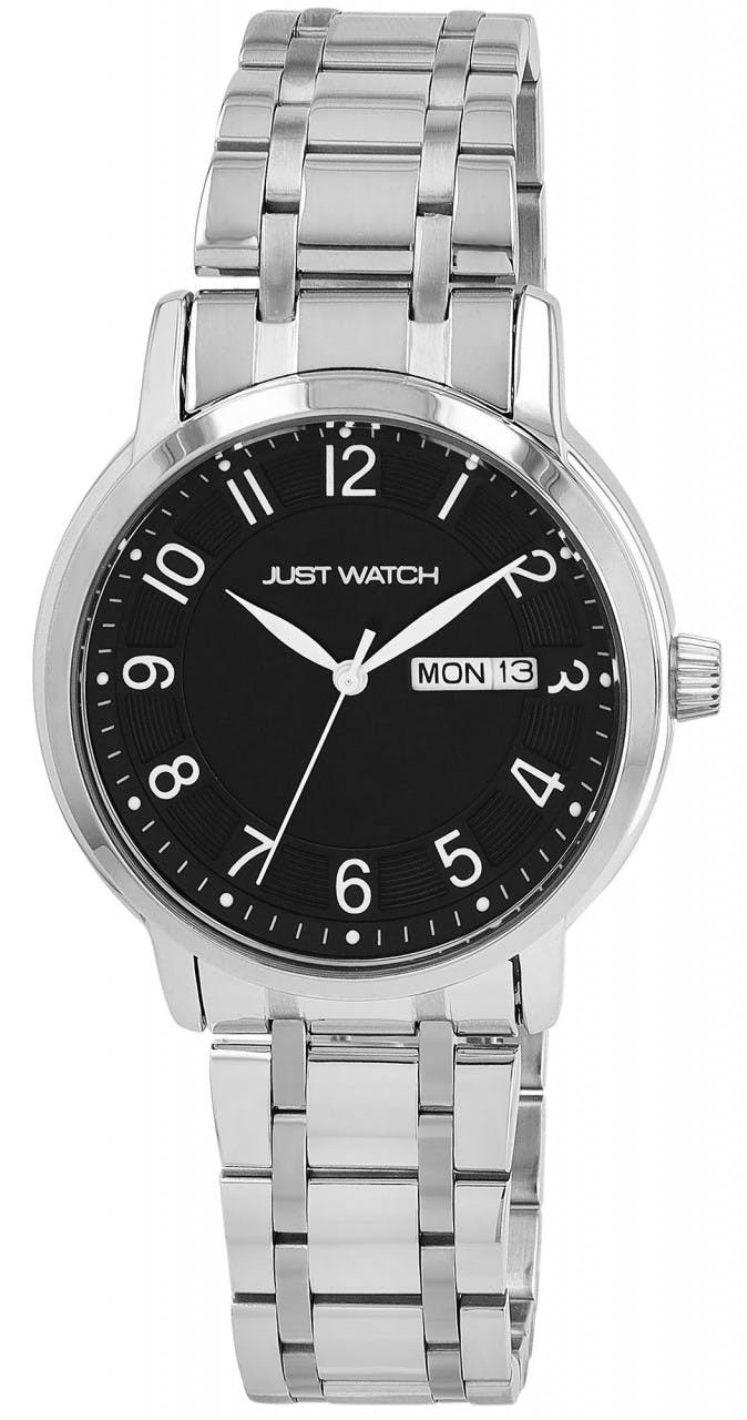 Analog wristwatch with stainless steel bracelet and arabic dial