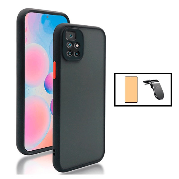 Funda Antichoque con Protección de Cámara, Protector CeramicGlass y Soporte Magnético para Redmi 10 Prime 2022 - Negro