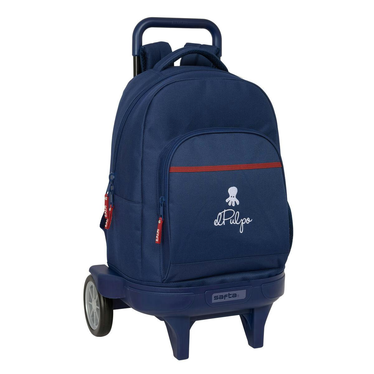 Kids wheeled school backpack navy blue 600D polyester