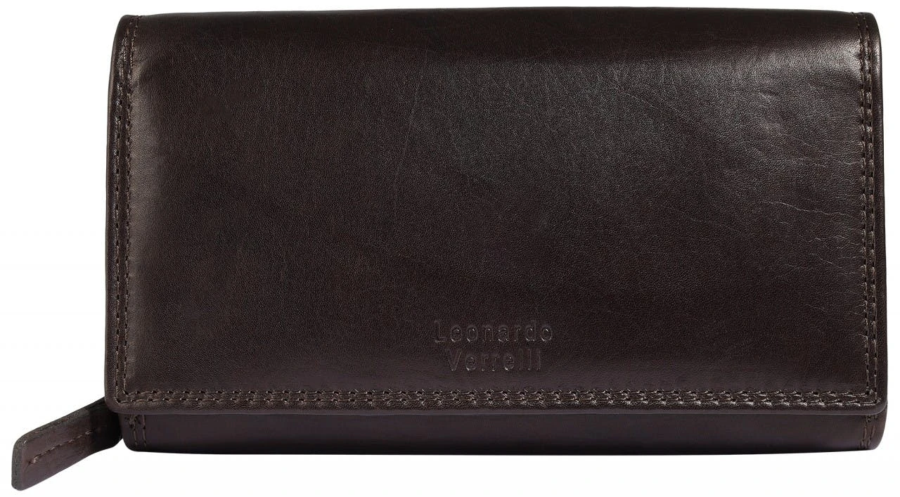 Cartera alargada en piel genuina con protección RFID