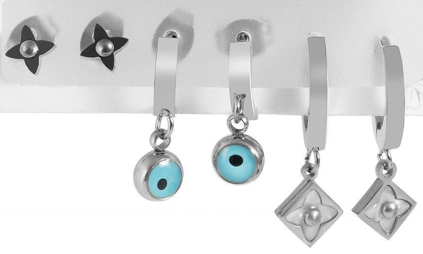 Conjunto de 3 pendientes de acero inoxidable con motivo floral