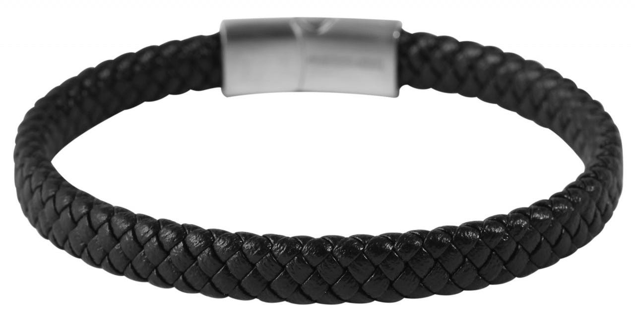 Braided genuine leather bracelet with magnetic clasp