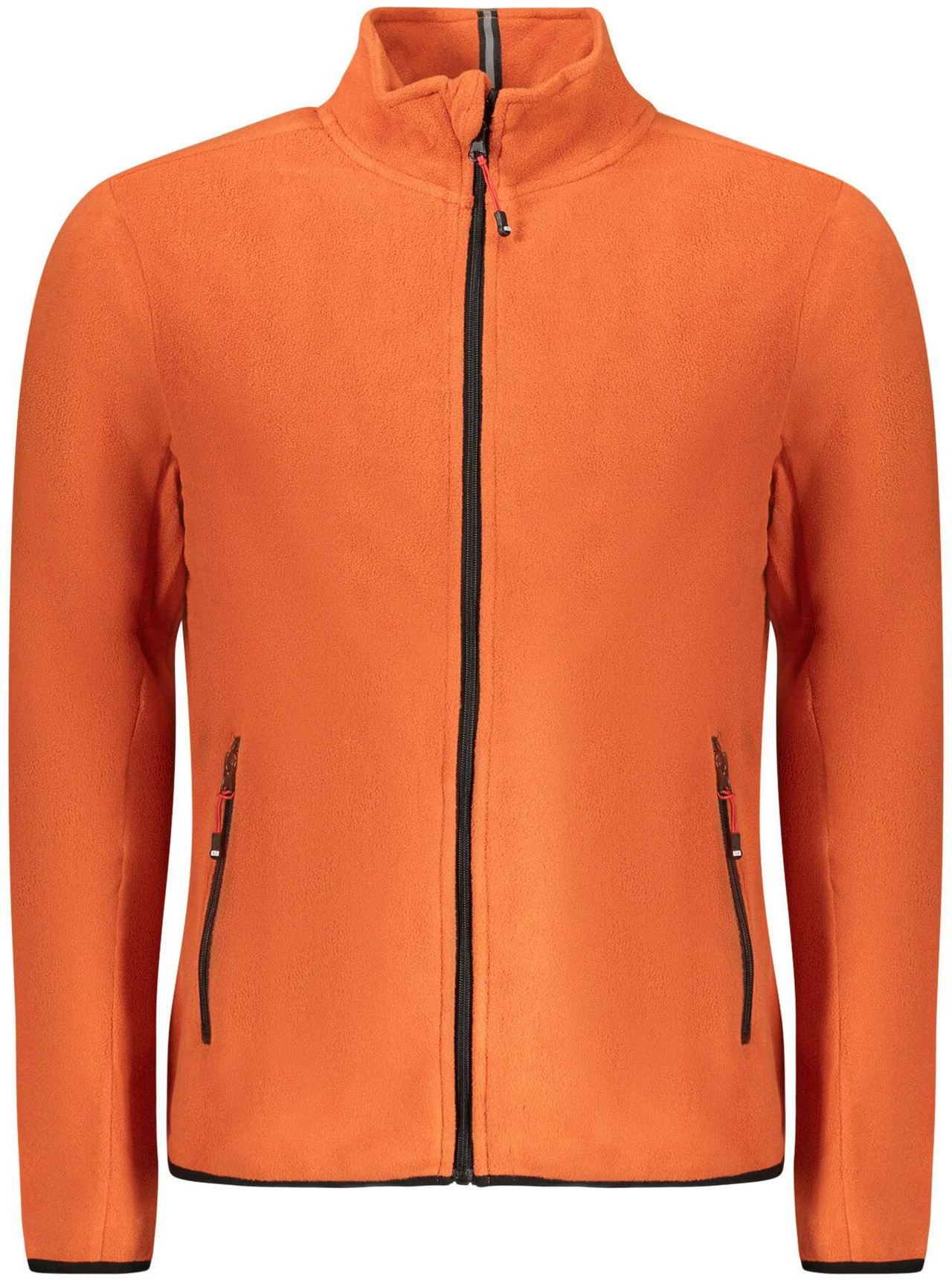 Men's orange fleece jacket with zipper and pockets