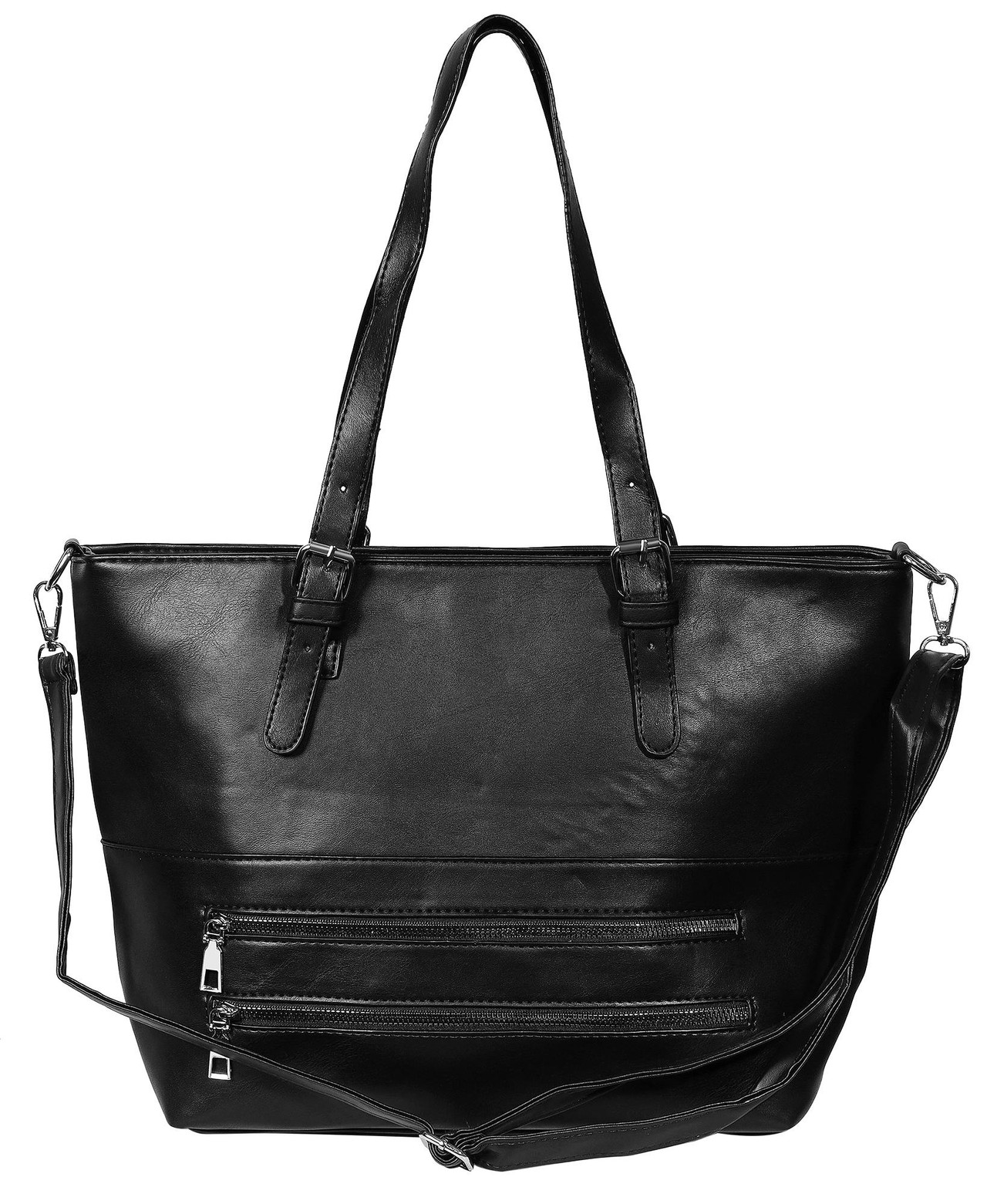 Synthetic leather shopper bag with removable shoulder strap and silver hardware
