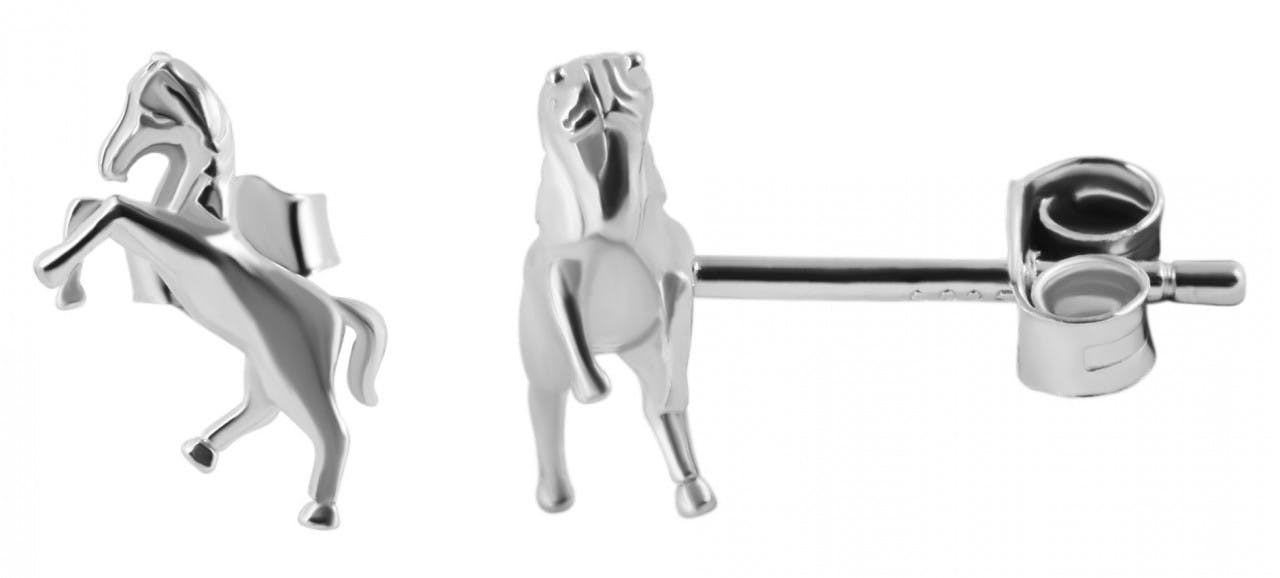 Pendientes infantiles forma caballo plata 925 con baño de rodio