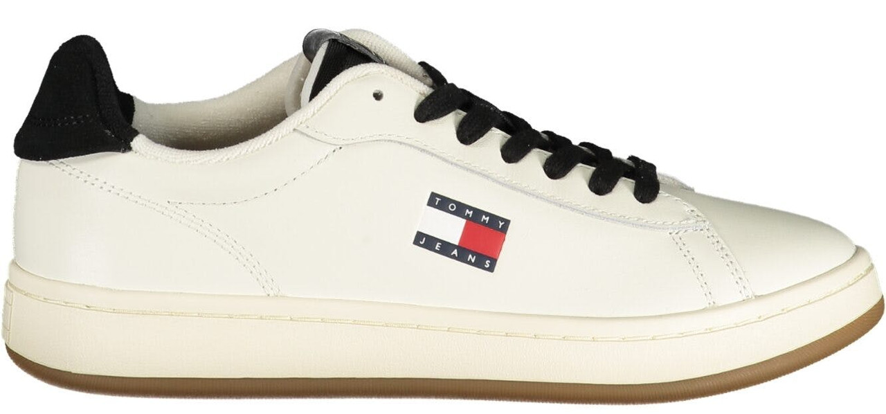 Zapatillas blancas con detalle negro en mezcla de poliéster y piel