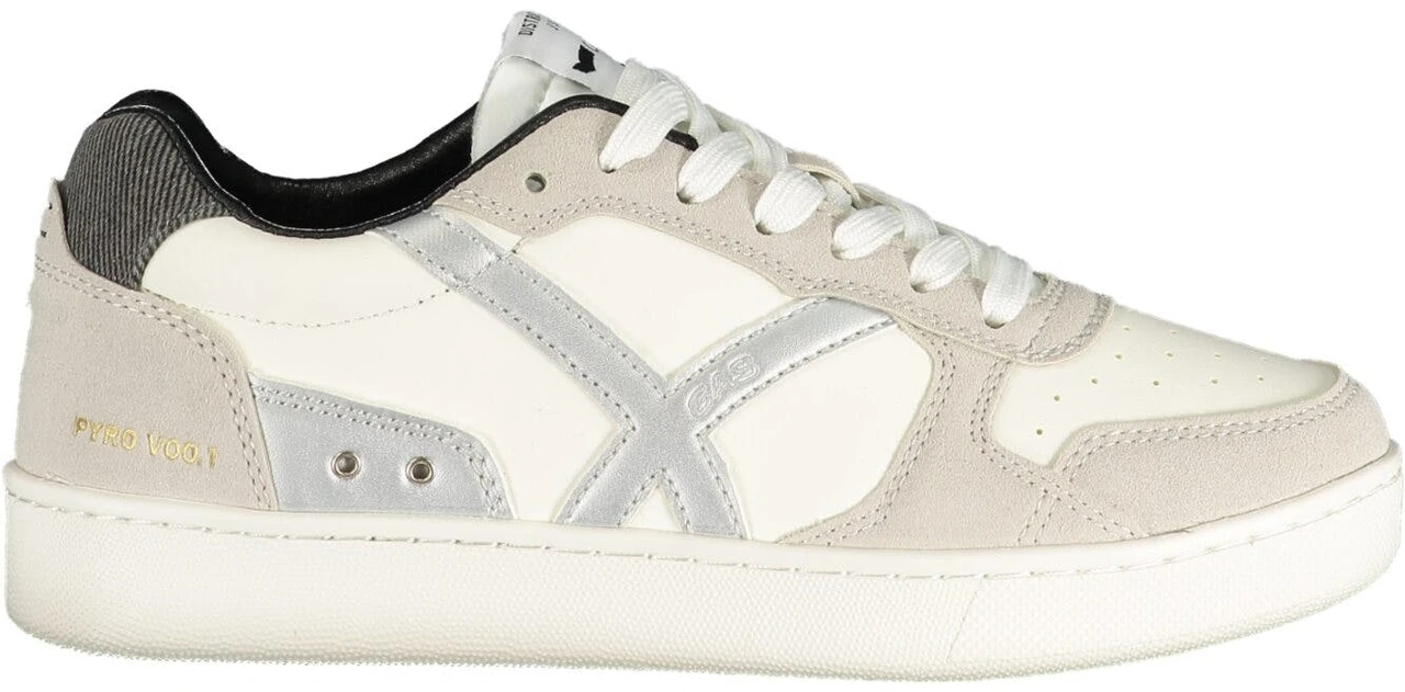 Zapatillas blancas de mujer con cordones y detalles plateados y negros