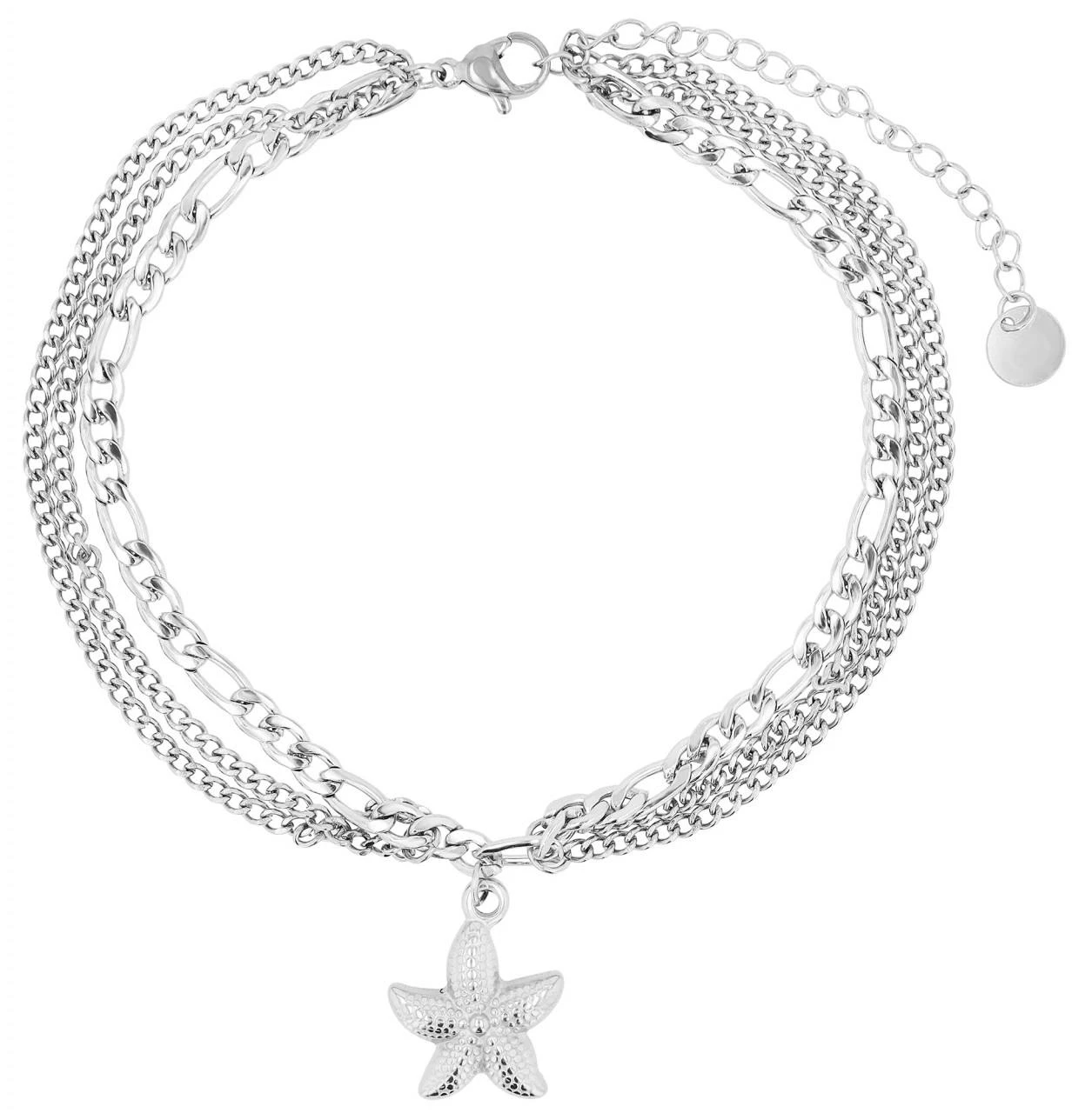 Pulsera de acero con cadena triple y colgante de estrella de mar