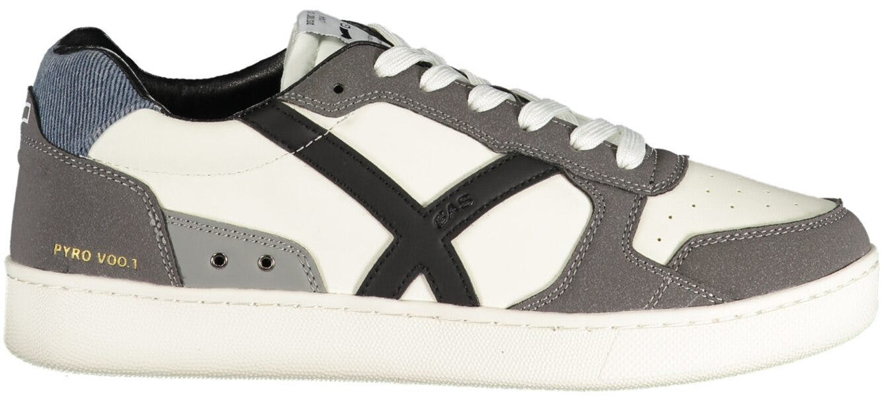 Zapatillas blancas con detalles gris y negro en materiales mixtos