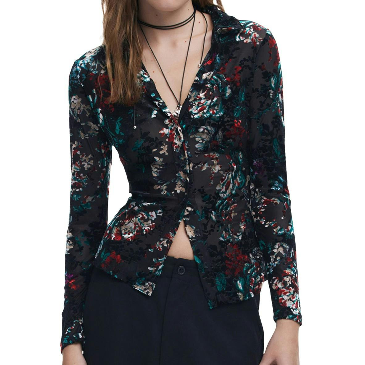 Camisa de manga larga con cuello italiano