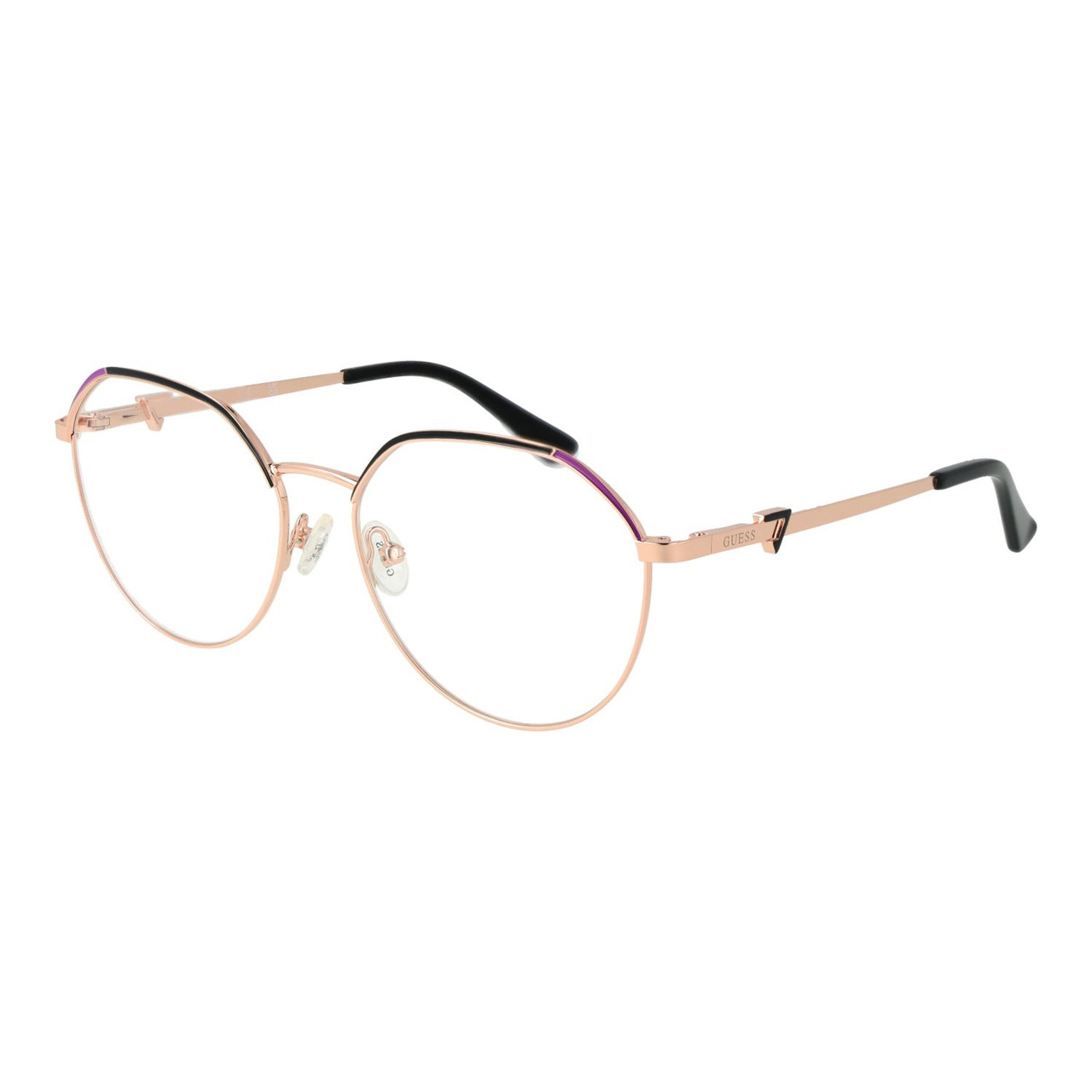 Montura óptica cuadrada de metal color rose gold