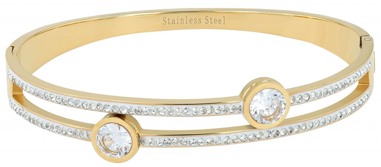 Pulsera de acero inoxidable dorada con circonias