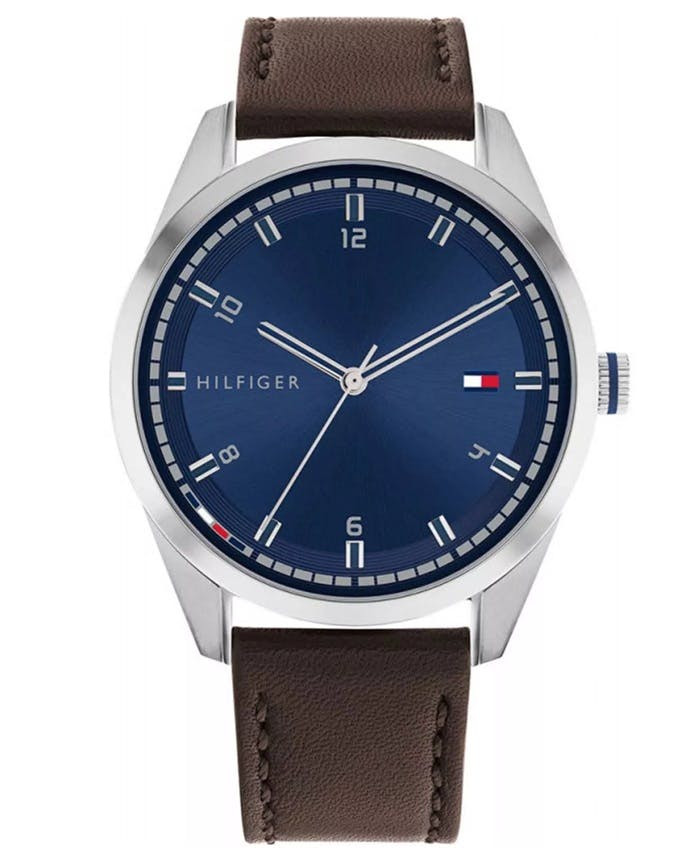Griffin stainless steel watch with blue dial and leather strap