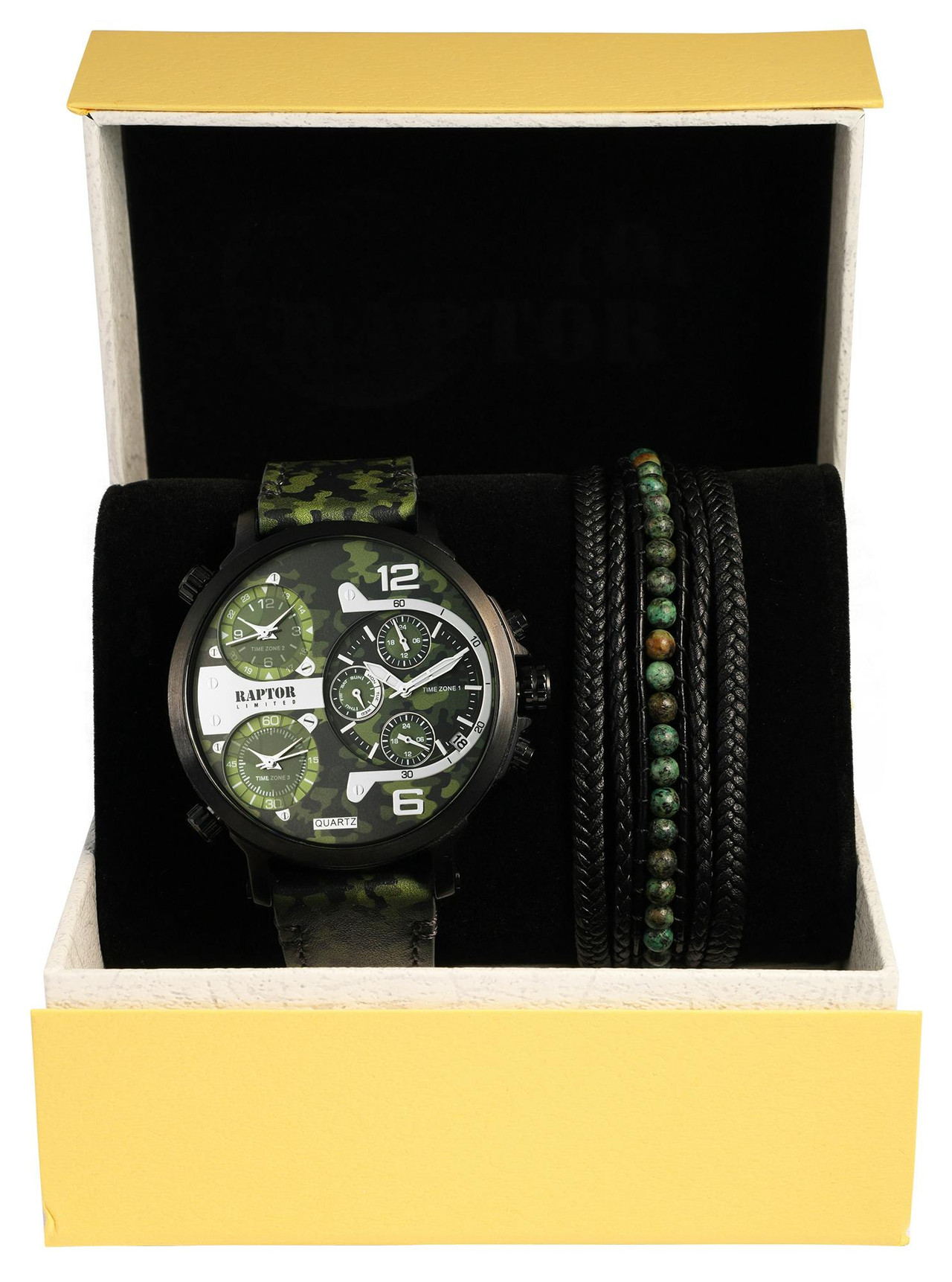 Conjunto reloj y pulsera de piel