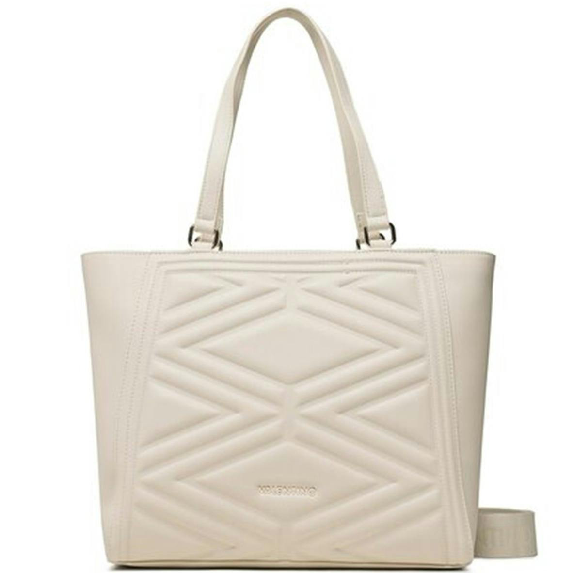 Bolso beige de poliuretano con bolsillo interior y correa ajustable