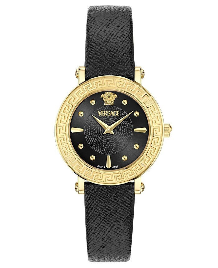 Reloj Swiss Greca Sphere con caja de acero inoxidable y correa de cuero