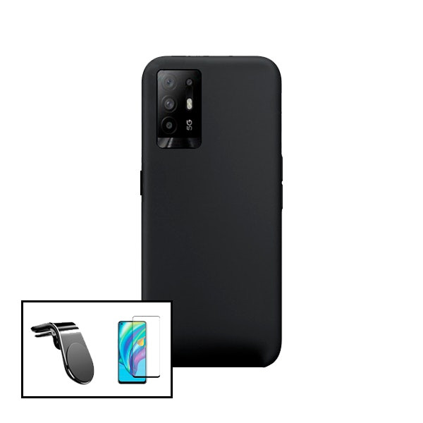 Kit Vidro Premium Full Cover + Capa Silicone Líquido + Suporte Magnético L Safe Driving Carro para Oppo F19 Pro+ 5G