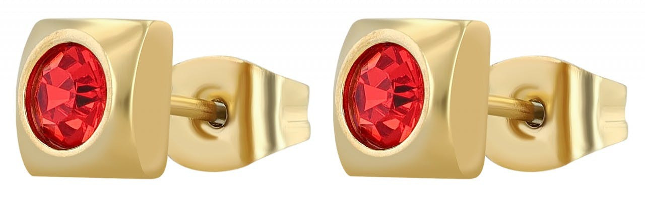 Pendientes cuadrados dorados en acero inoxidable con piedra roja