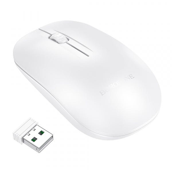 Ratón inalámbrico BG14 Planet 1000 DPI Bluetooth y Wi‑Fi Blanco