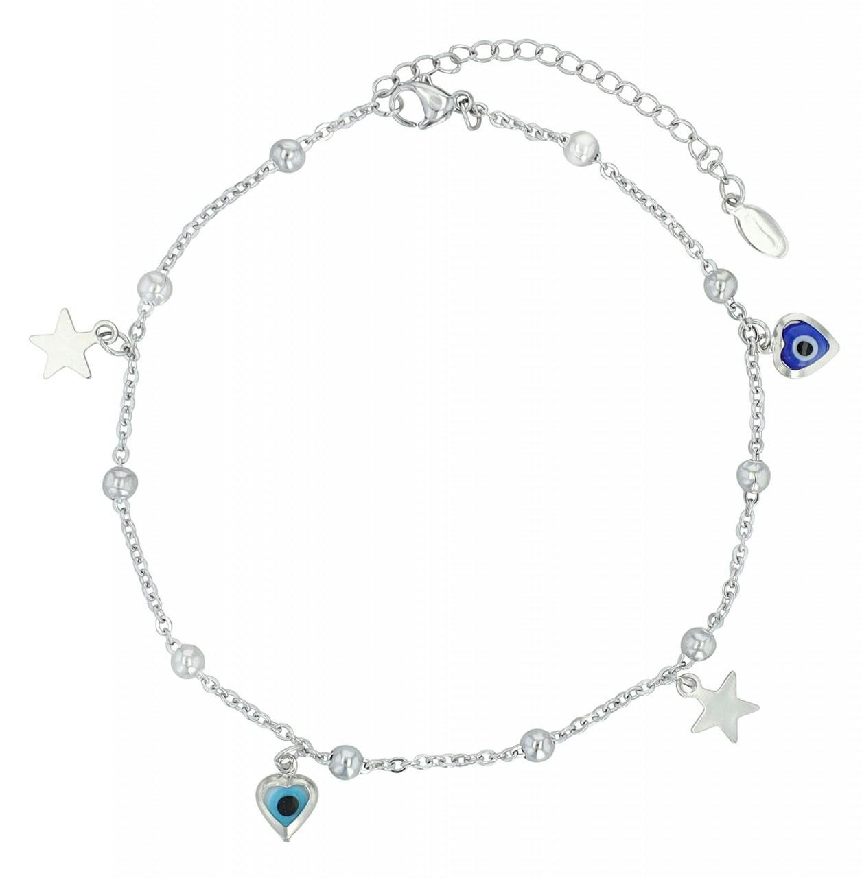 Pack of 4 stainless steel silver bracelets/anklets with charms