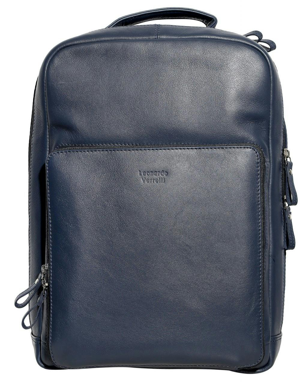 Mochila de cuero negra con compartimentos para portátil y tablet