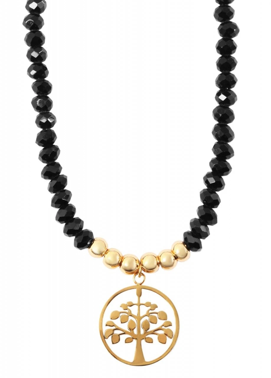 Tree of Life Necklace with Glass Beads and Gold Pendant