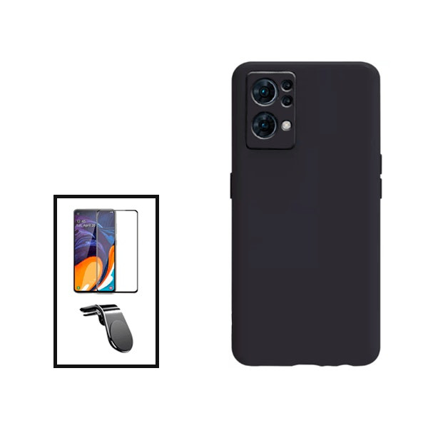 Kit vidrio templado full cover + funda silicona líquida + soporte magnético para Reno7 Pro 5G