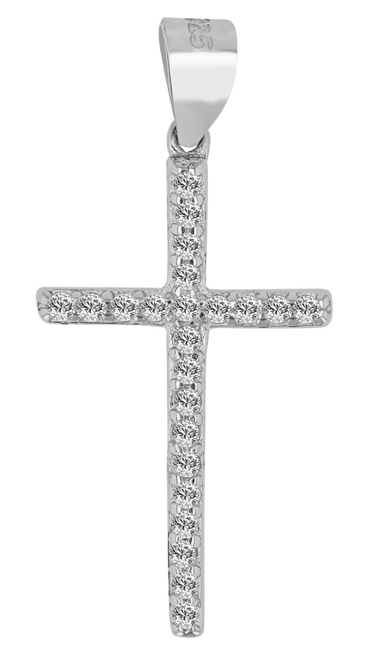 Colgante cruz filigrana plata 925 con circonitas y baño de rodio