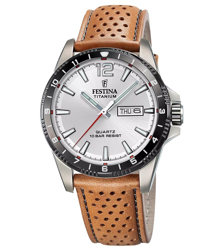Reloj de Titanio con Correa de Cuero y Esfera Analógica