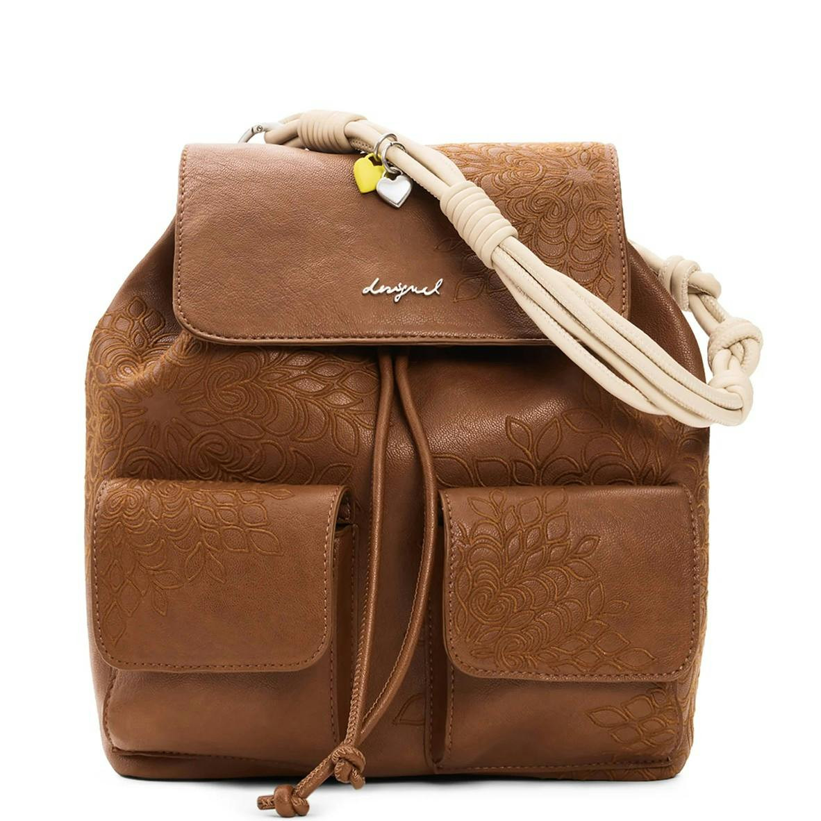 Mini mochila en poliuretano con bolsillos exteriores e interiores