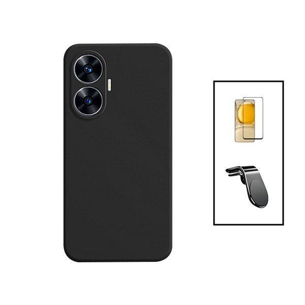 Phonecare kit: Full Cover 5D glass protector and liquid silicone case for Realme C55