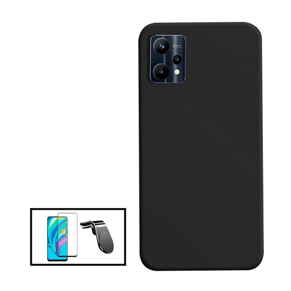 Kit protector de vidrio templado y funda de silicona líquida con soporte magnético para Realme 9 Pro - Negro