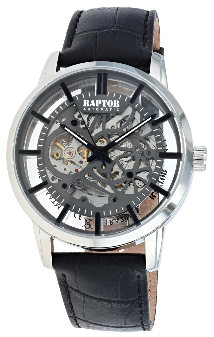 Reloj automático para hombre con correa de cuero negro