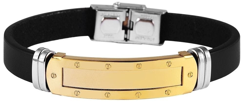 Genuine leather bracelet with stainless steel and IP gold coating