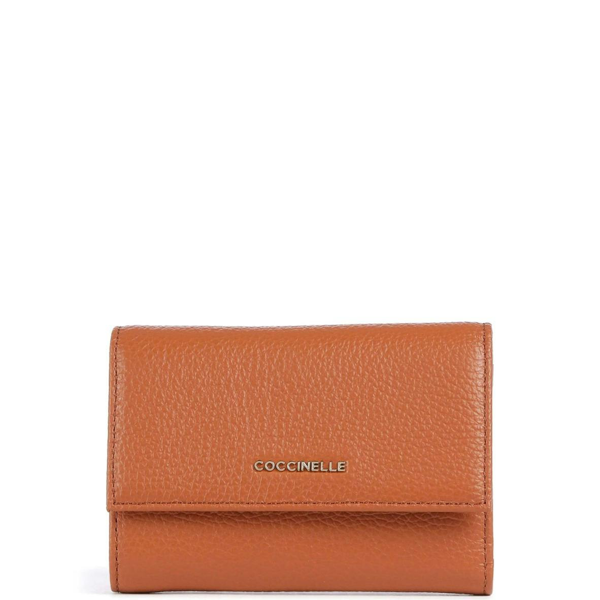 Compact leather orange wallet