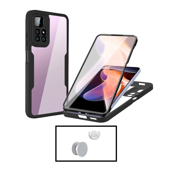 360º Protective Case with GripHolder and Support for Xiaomi Redmi Note 11E Pro - Black