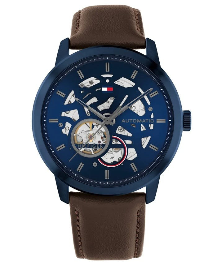 Henry Automatic stainless steel watch with blue leather strap