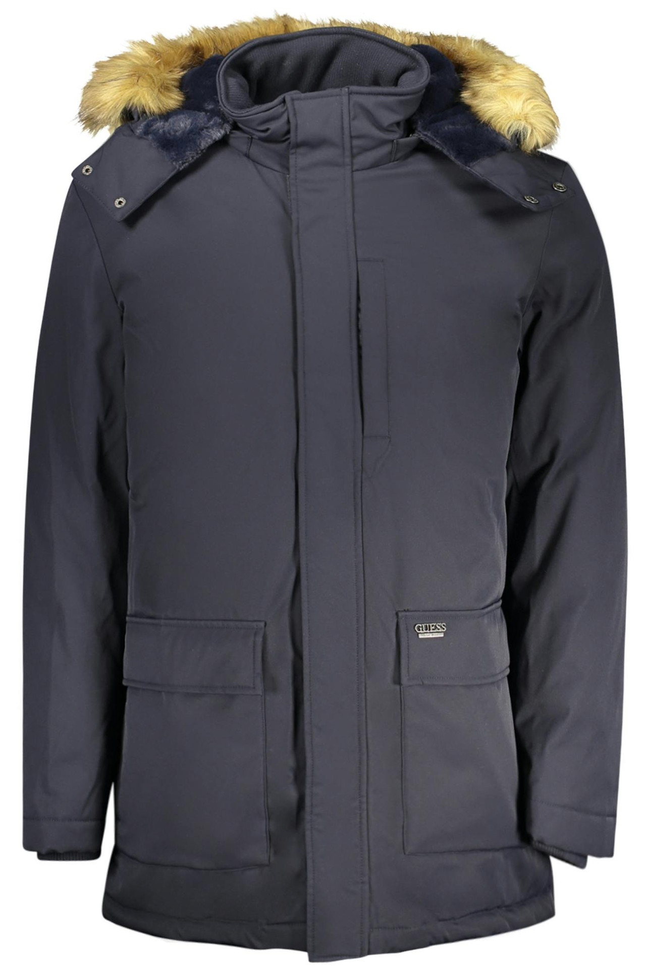 Coat with removable hood and faux fur lining, water-resistant polyester