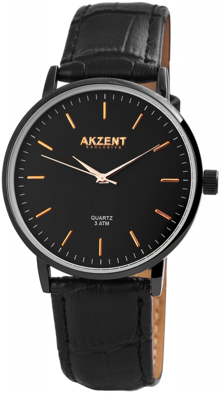 Men's analog watch with synthetic leather strap